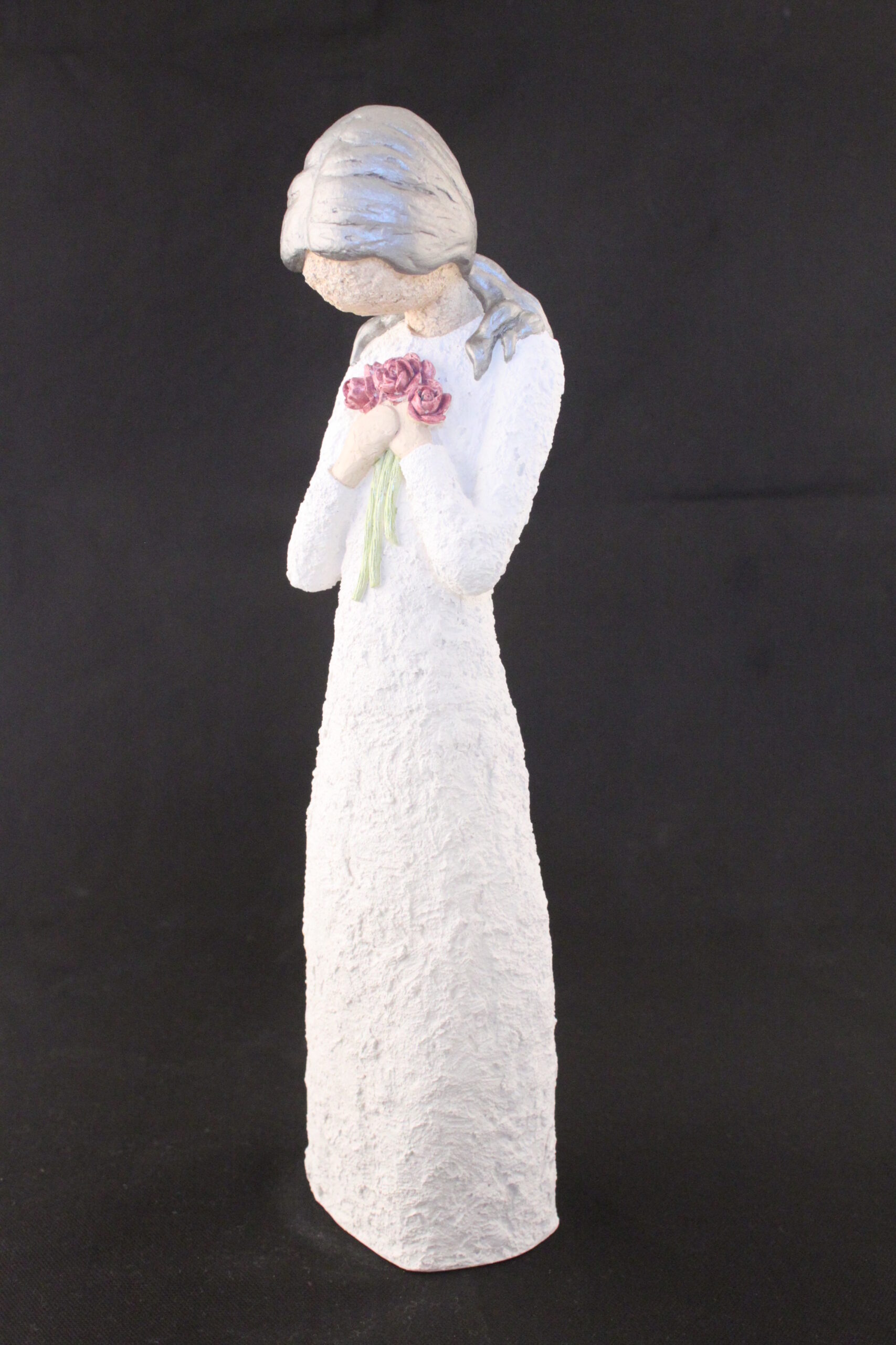 Damefigur Med Blomster - Farge Hvit, Sølv hår, Rosa Blomster - Image 8