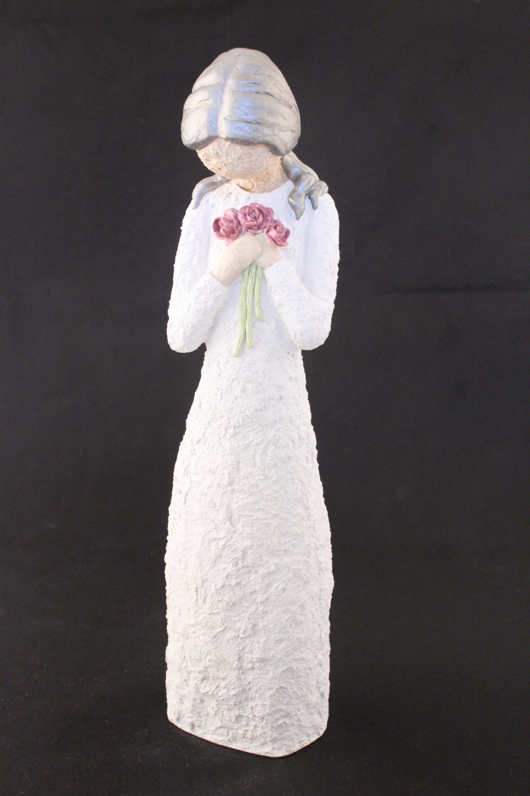 Damefigur Med Blomster - Farge Hvit, Sølv hår, Rosa Blomster - Image 7