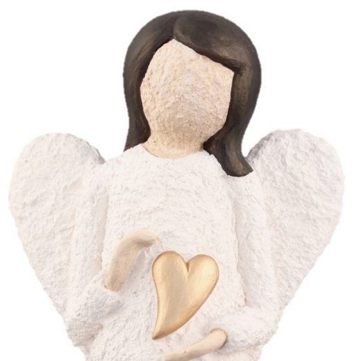 Angel With Flat Heart, Structured Surface - Colour White, Brown Hair, Gold Heart - Image 3