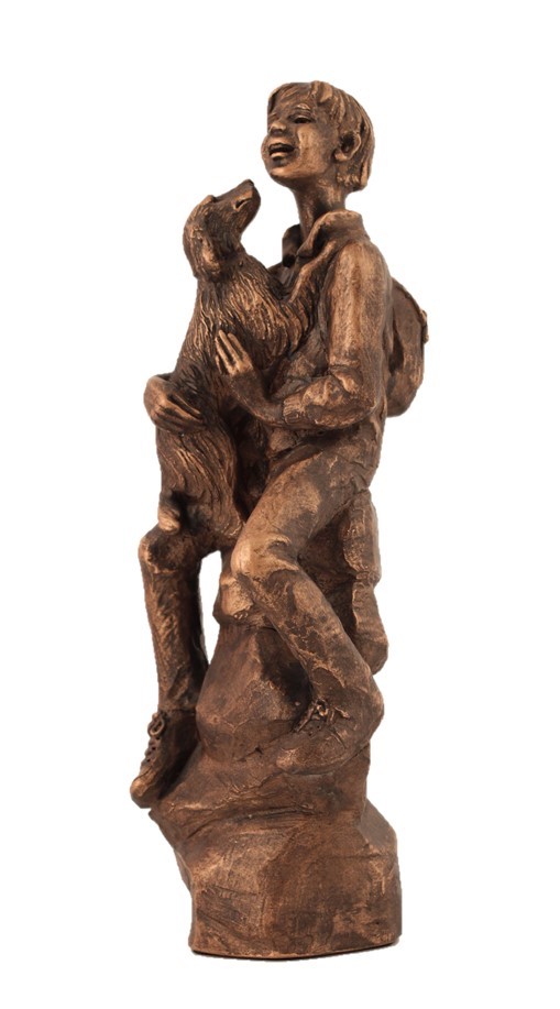 Sitting With His Dog On His Lap - Colour Bronze