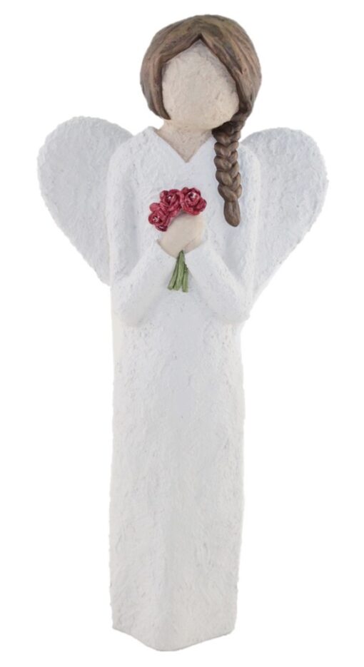 Angel with braided hair and roses - colour white, brown hair