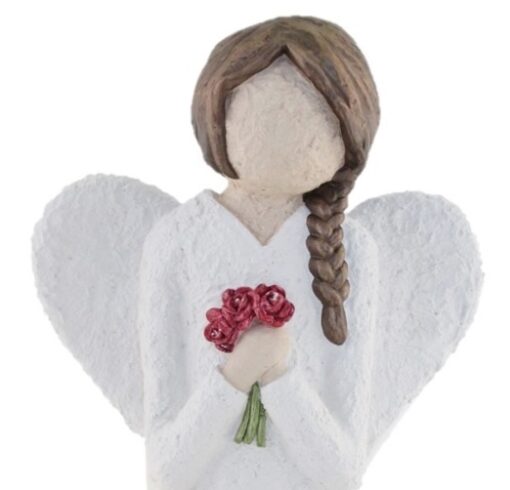 Angel with braided hair and roses - colour white, brown hair - Image 2