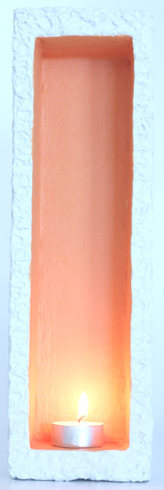 Hole In The Wall Small Tealight Candle Holder - Colour Off-White & Orange