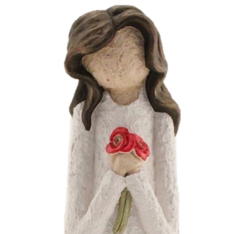 Holding 2 Red Flowers - Colour White With Brown Hair