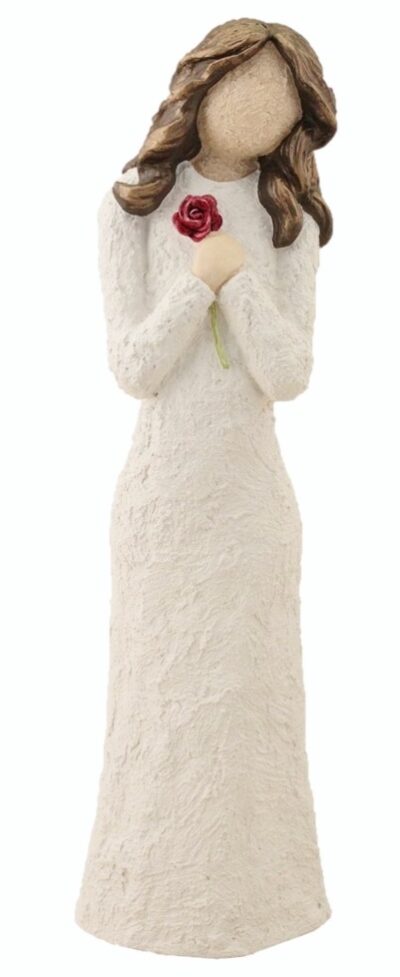 Woman Figurine With Red Rose - Brown Hair, 33 cm