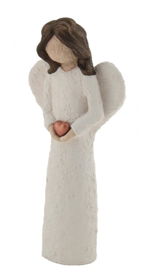 Angel, 21 cm, holding copper heart - colour white, brown hair - Image 3