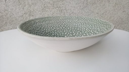 Decorative bowl, small with pattern, 18 cm dia - colour olive green and cream