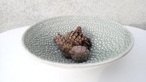 Decorative bowl, small with pattern, 18 cm dia - colour olive green and cream - Image 2